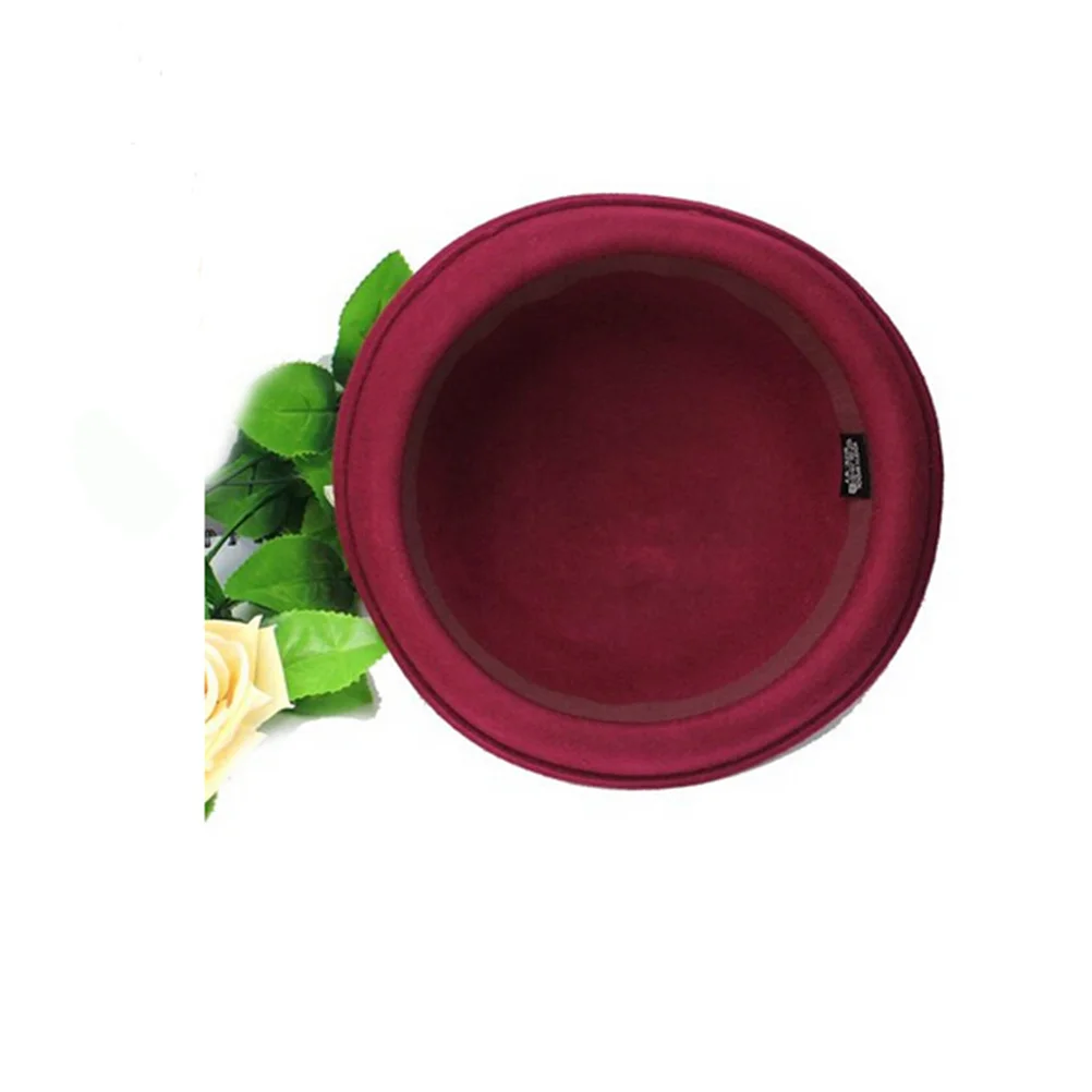 

Woolen Dome Hat Women Wine Red Roll-Up Brim Lady Bowler Winter Autumn Spring Fashion Beret Style Bowler Party Hats