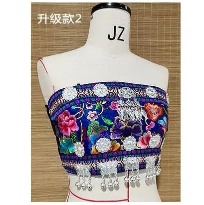 Miao Dance Performance Ethnic Minority Embroidered Clothing Belly Pocket Silver Vest