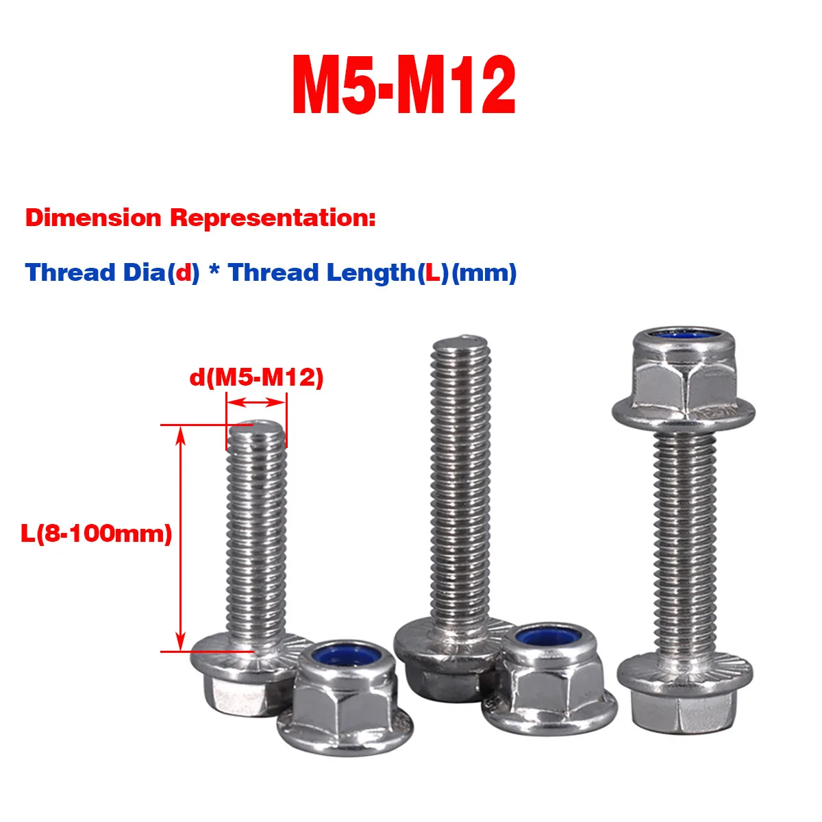 

304 SS Outer Hexagon Flange Head Bolt And Nylon Locknut Combination M5-M12