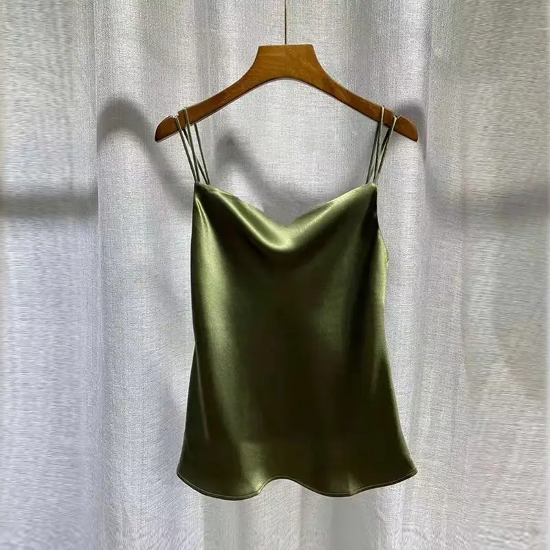 2025 Sexy Satin Silk Camisole Women Tank Top Crop Top Elegant Backless Sleeveless Office Ladies Work Clothing
