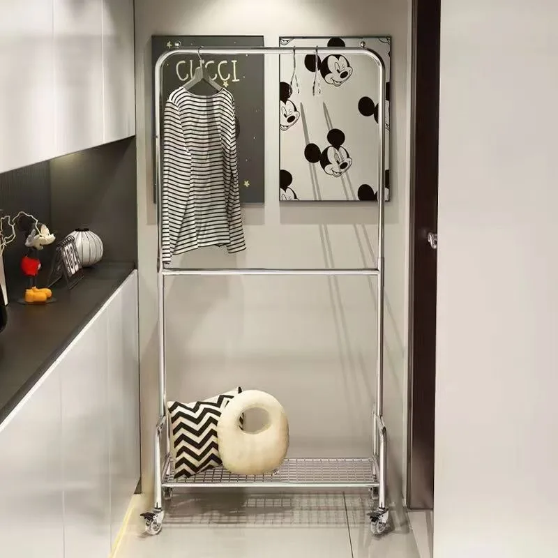 Double-layer drying rack floor pole mobile  hanger word household overnight pants rack