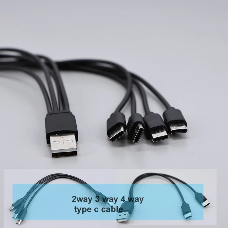 2in1 3in1 4in1 Multi Charging Cable USB to 2 3 4 way  Type C Short power Charger Cord Universal 4Ports USB C Splitter Cable
