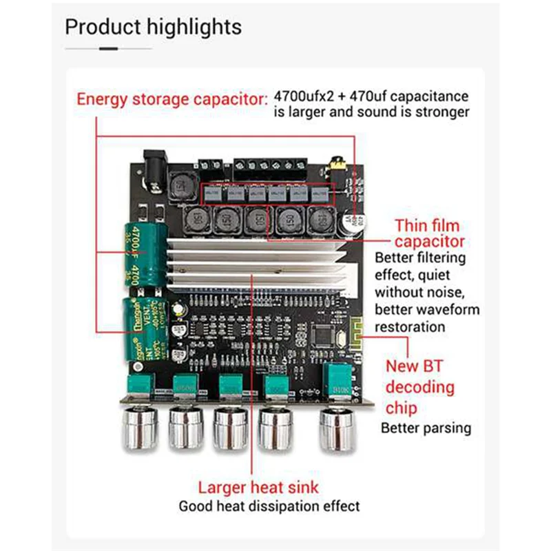 ZK-TB22 TPA3116D2 Bluetooth Subwoofer Amplifier Board 2.1 HIfi High Power Stereo Amp 2X50W+100W Amplificador for Speaker