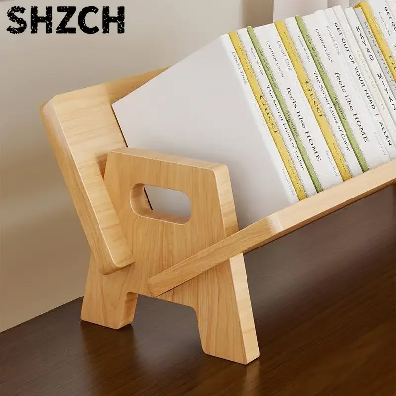 Household Solid Wood Bookcase Student Desk Book Storage Bookshelf Desktop Finishing Bookstand