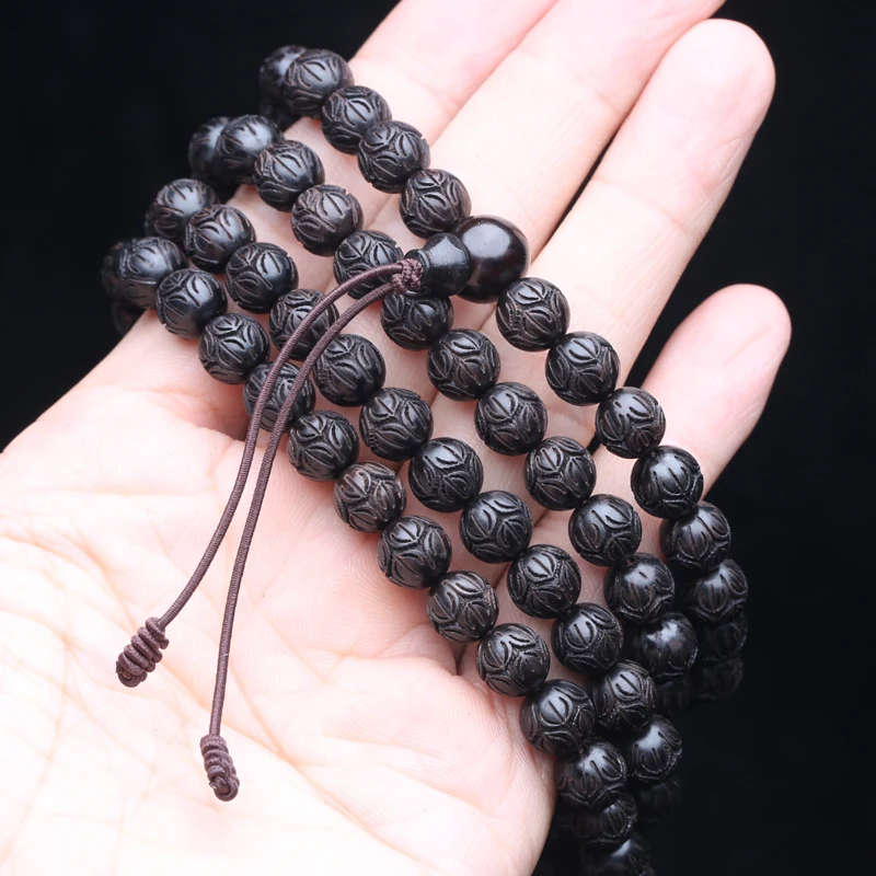 Lucky Ebony Bracelet 108 Buddha Beads 8mm Lotus Bead Fashion Accessories Unisex Mala Elastic Bangle Necklace