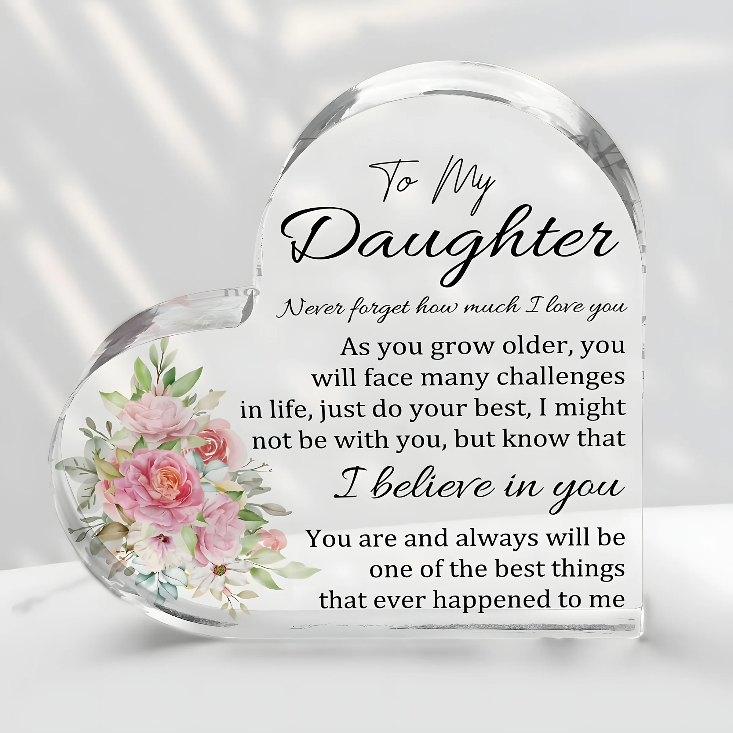 Watercolor Pink Rose Bouquet Heart‑Shaped Acrylic Ornament, Sentimental Birthday Graduation Gift for Daughter