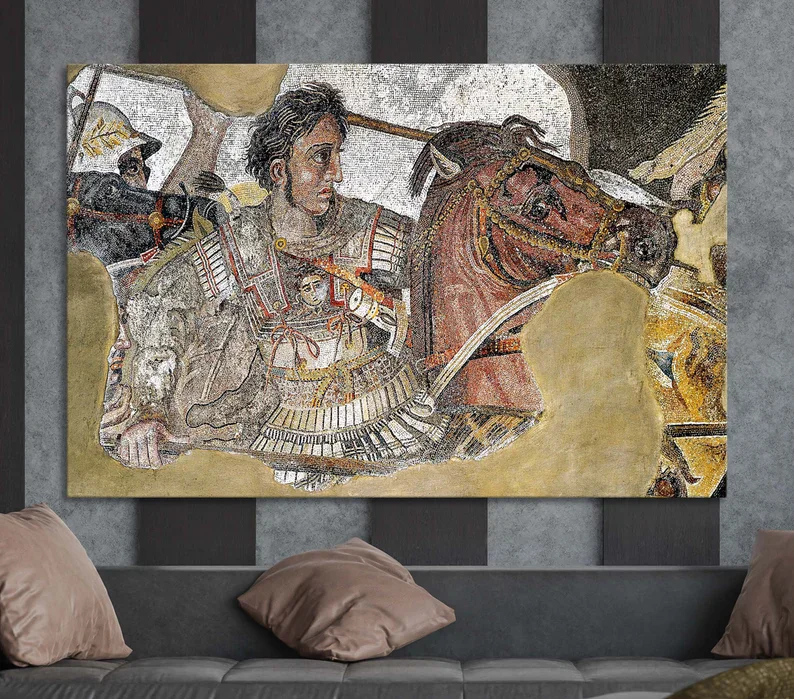 لوحة قماش ألكسندر العظيم في بومبي ، اليونانية القديمة ، مشهد المعركة ، ملصق الاستنساخ ، صور جدارية ، ديكور المنزل