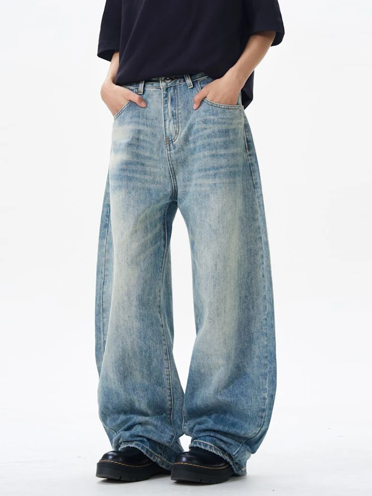 

Джинсы унисекс в стиле ретро: американский дизайн, винтажная обработка, свободный крой, широкие штанины, длинные брюки для мужчин и женщин, молодежная мода