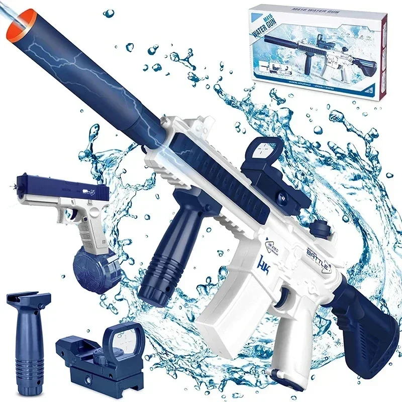 2024 Electric Water Gun Toy M416 Water Gun Electric Glock Water Gun Fully Automatic Shooting Toy Outdoor Beach Toy Children Gift