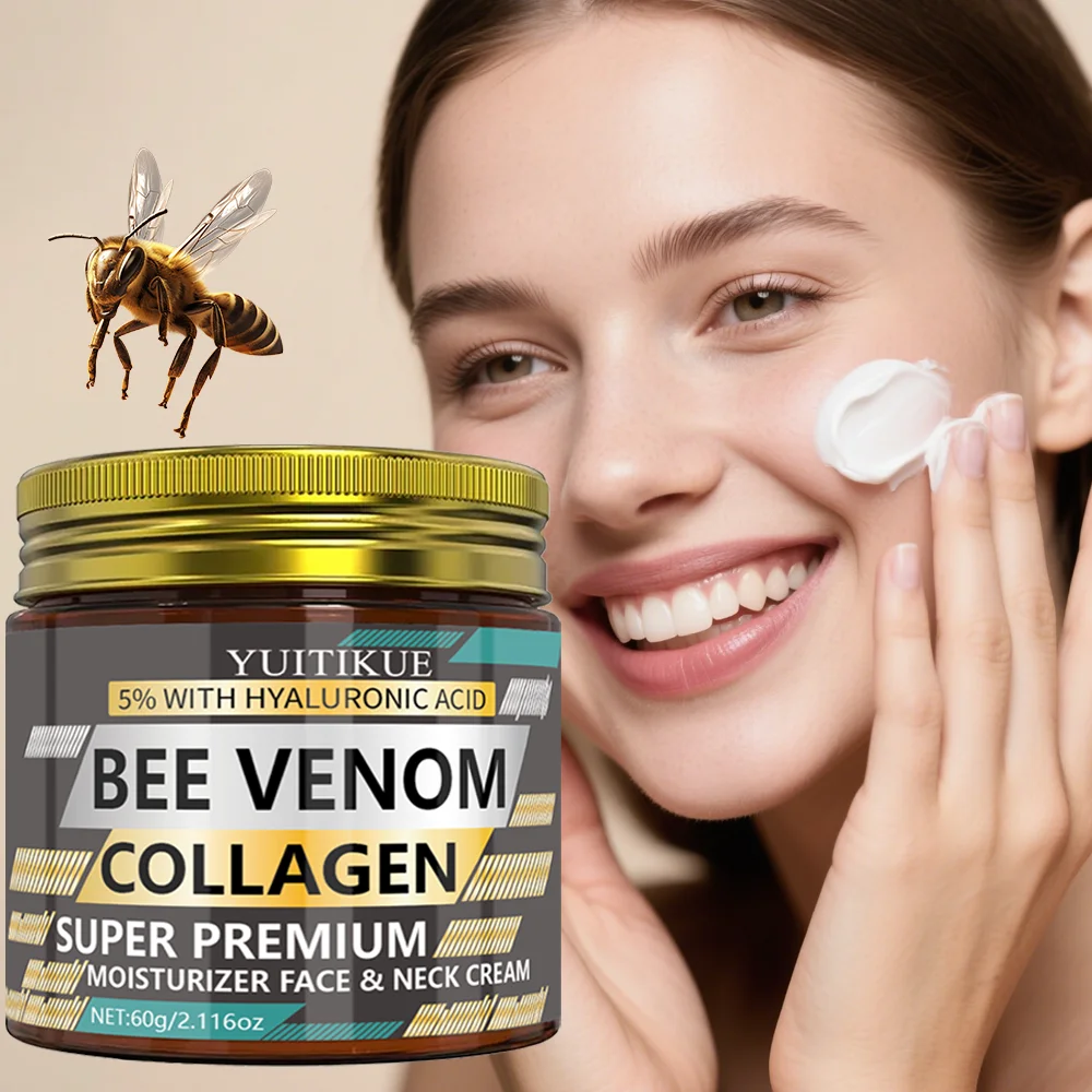 YUITIKUE Crema Hidratante Súper Premium con Colágeno y Veneno de Abeja, 5% Ácido Hialurónico, Crema Reafirmante e Hidratante para Rostro y Cuello 60g