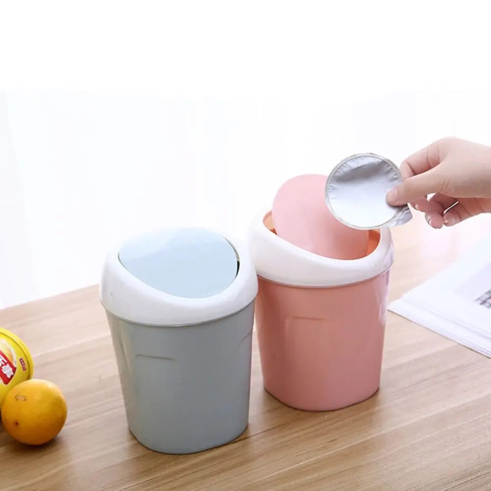 Mini Trash Can Creative Swing Cover Plastic Wastebasket Small Rubbish Can Bedroom Bathroom Office Dorms