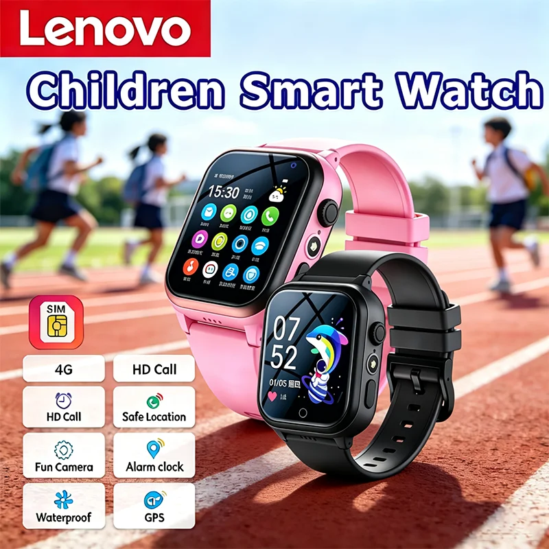 Lenovo 2026 New 4G GPS Waterproof Kids Smart Watch Sim Card Call Camera Mini Electronic Watch Birthday Gift for Children