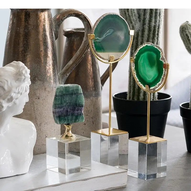 

Декоративное украшение для стола, украшение из натурального минерального агата/флюорита на хрустальной основе, современное изображение комнаты, эстетический Декор