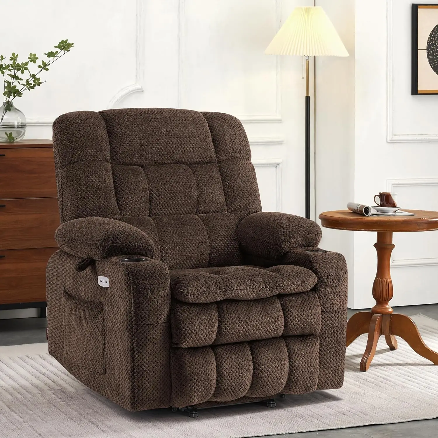 Lounge chair sofa, suitable for elderly massage and heating, petite, unlimited position, USB port (small regular, coffee)