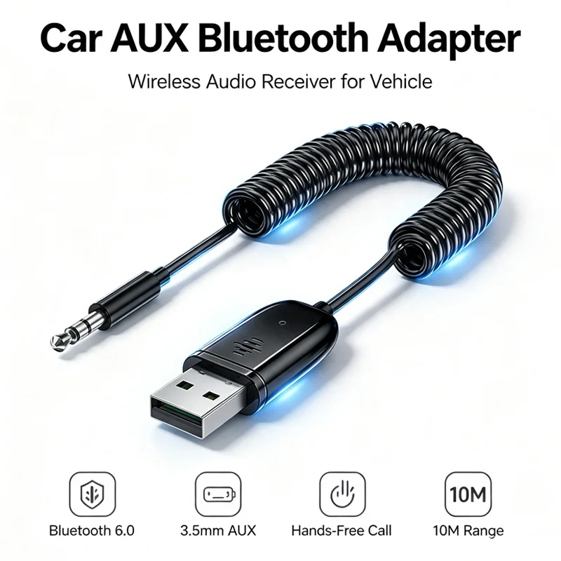 USB Bluetooth 6.0 Receiver Aux Bluetooth Adapter For Car 3.5mm Jack Speaker Auto Handfree Car Audio Music Transmitter