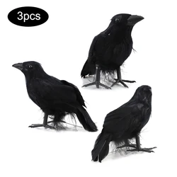 3Pcs Hunting Simulated Black Feathered Crow Halloween Decor Scary Prop Outdoor Scarecrow Garden Yard Pest Repeller Decoy