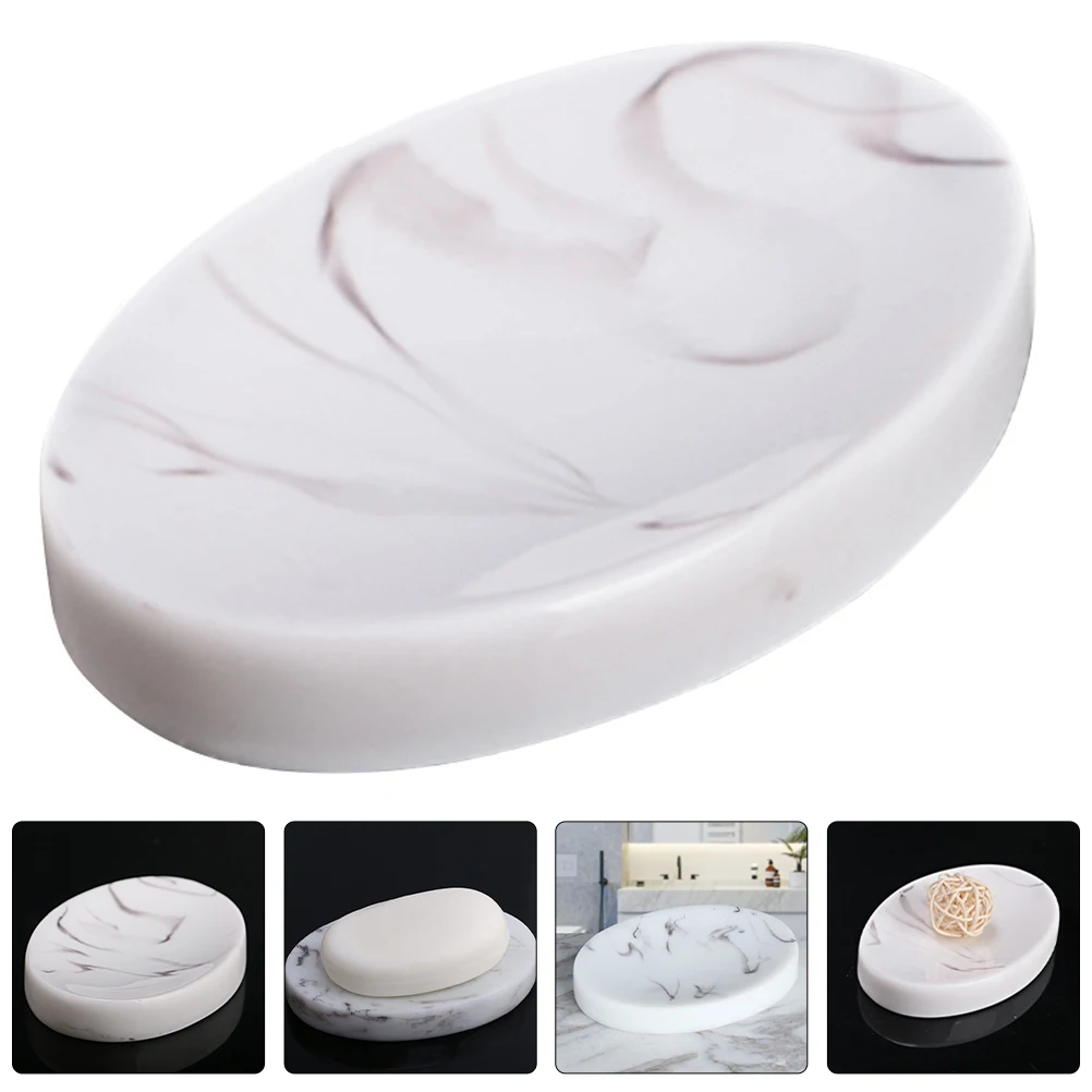 

Marble Soap Dish Storage Holder Decorative Bar Shower Hand Resin Tray Bathroom White Circular NonSlip Draining Design Soap