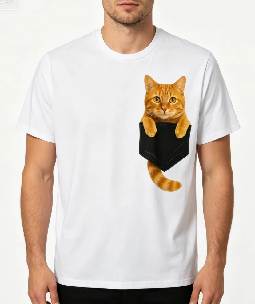 Casual Orange Cat Pocket Print TShirt, Perfect for Loungewear, Going Out or As A GiftAn Ideal Choice Fand More, Men's TShirt