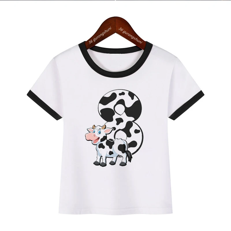 T-Shirt For Boys/Girls Funny Animal Cow 1-10th Birthday Number Print Toddler Baby Tshirt Fashion Kids Birthday Gift Clothing Top