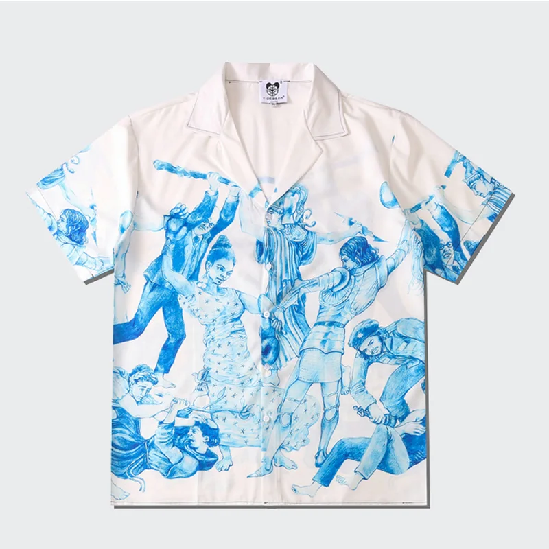 Summer Beach Vacation Hawaii Short Sleeved Shirts Men's Cuban Leading Style Retro Loose Casual Plus Size Shirt Trend