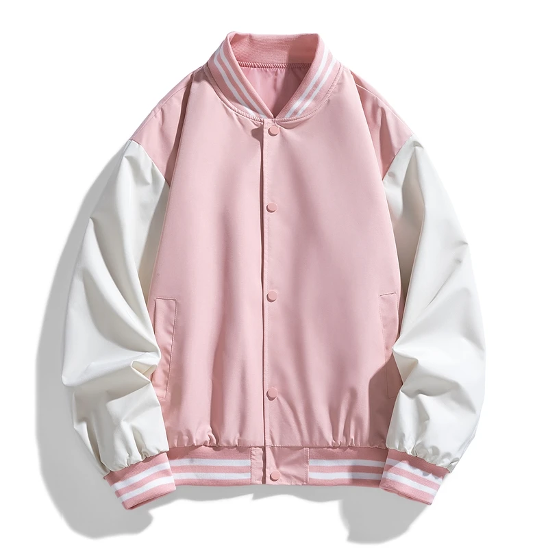 Chaqueta Bomber rosa para mujer, uniforme de béisbol, abrigos de gran tamaño, chaqueta suelta Harajuku para pareja de estudiantes, ropa de calle,