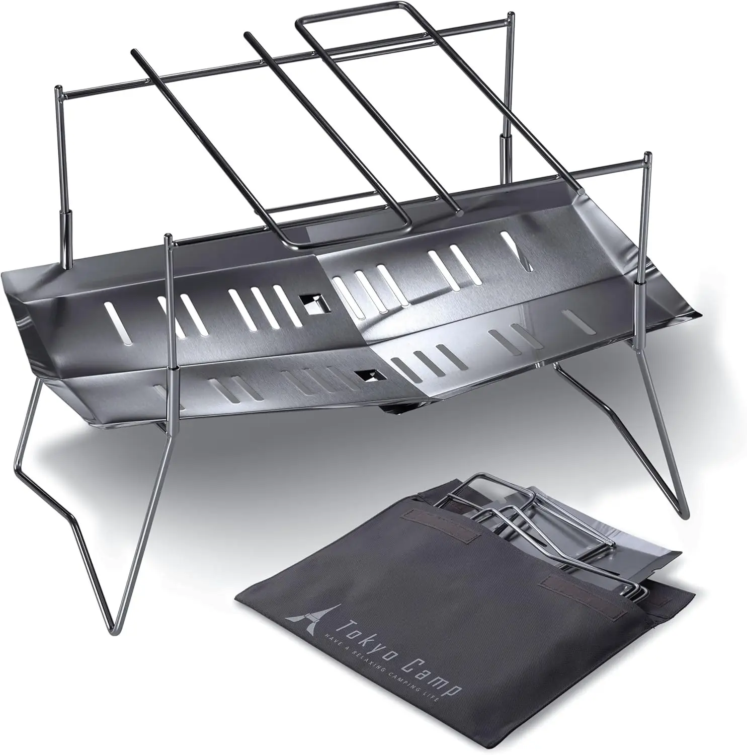 

Portable Foldable Stainless Steel Fire Pit, Lightweight Wood Burning Stove for Camping BBQ Bonfire, Supports 44 lb Firewood