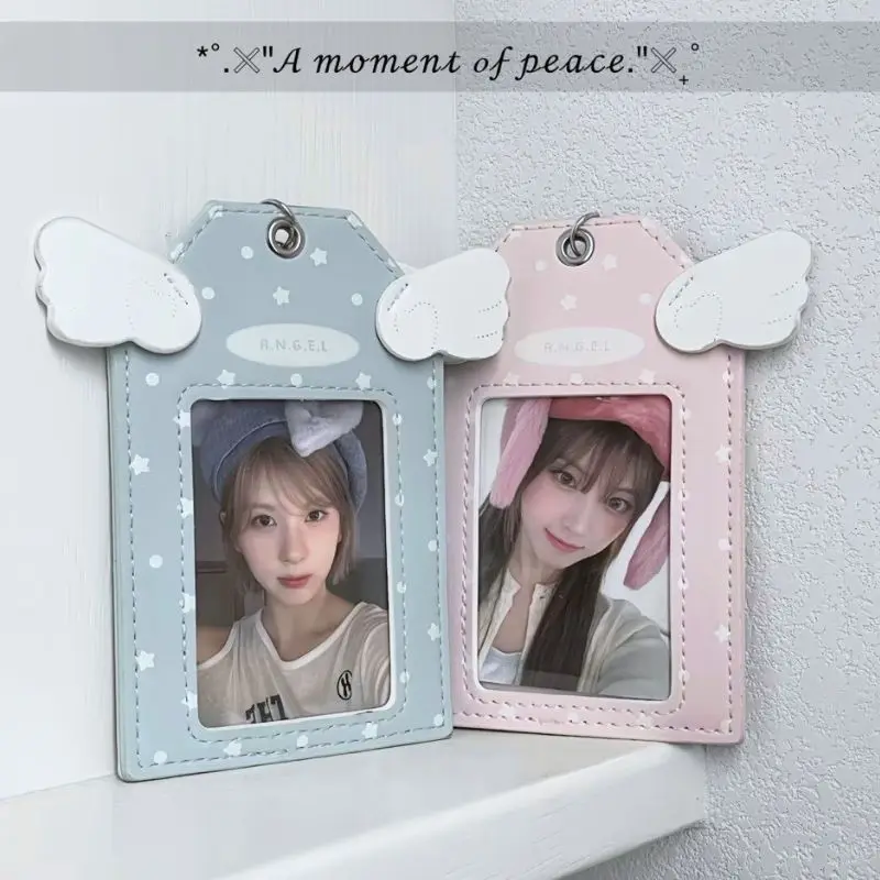 

Держатель для фотокарточек INS Angel Wing из искусственной кожи, 3 дюйма, для фотокарточек со звездами, защитный чехол для студенческих карт, держатель для бейджей, чехол для карт