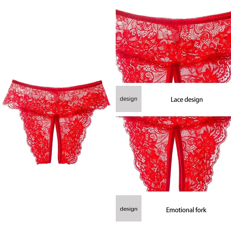 Sexy Women Lace Transparent Panties Opening Underwear Breathable Seductive Lingerie Erotic Crotchless Thongs Underpants