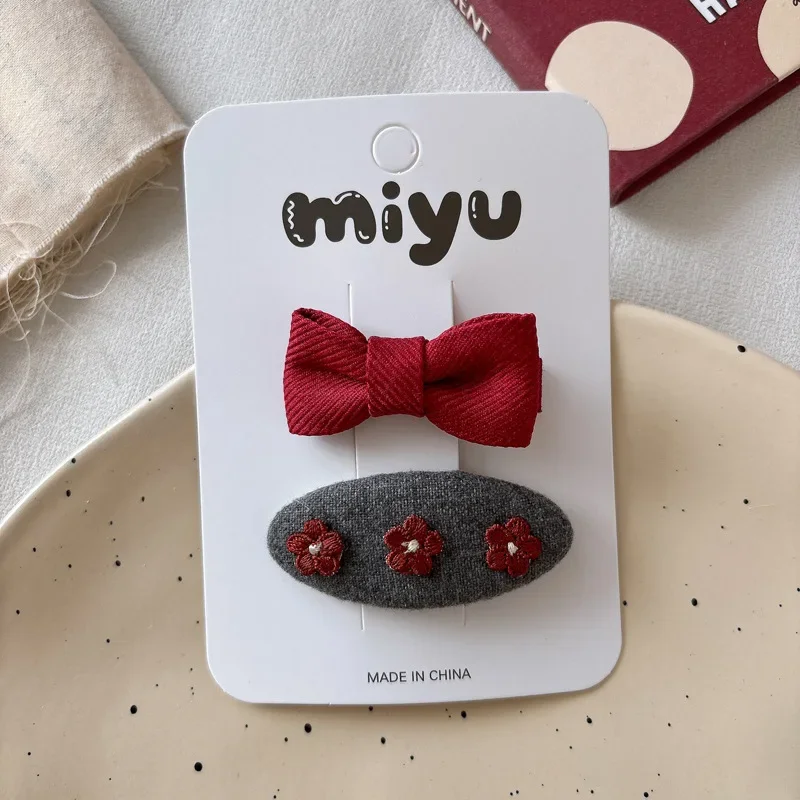 Fabric Hair Clips Plaid Bow Design for Girls and Mothers Vintage Red Color BB Clips Set of 2pcs Mother Daughter Set