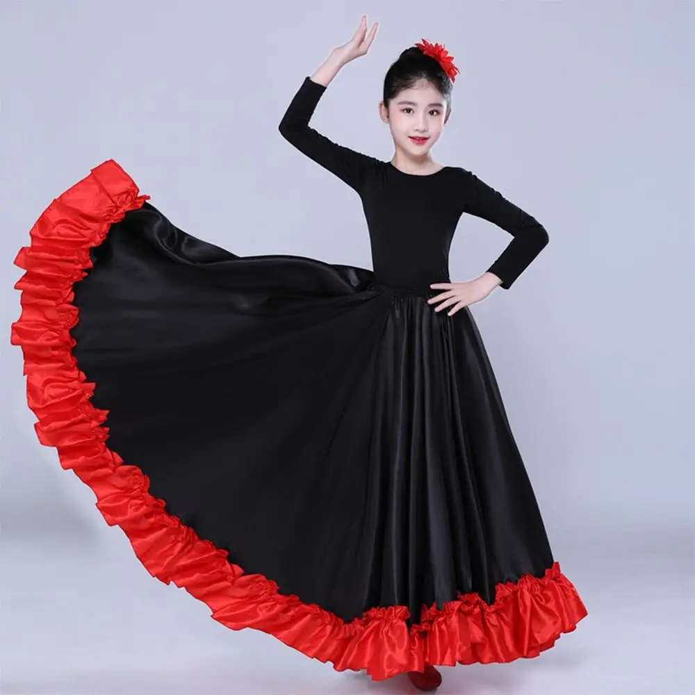 

Smooth Kids Spanish Paso Doble Skirt Big Swing Polyester Flamenco Dance Skirt Performance Party Stage Performance Skirt Dance