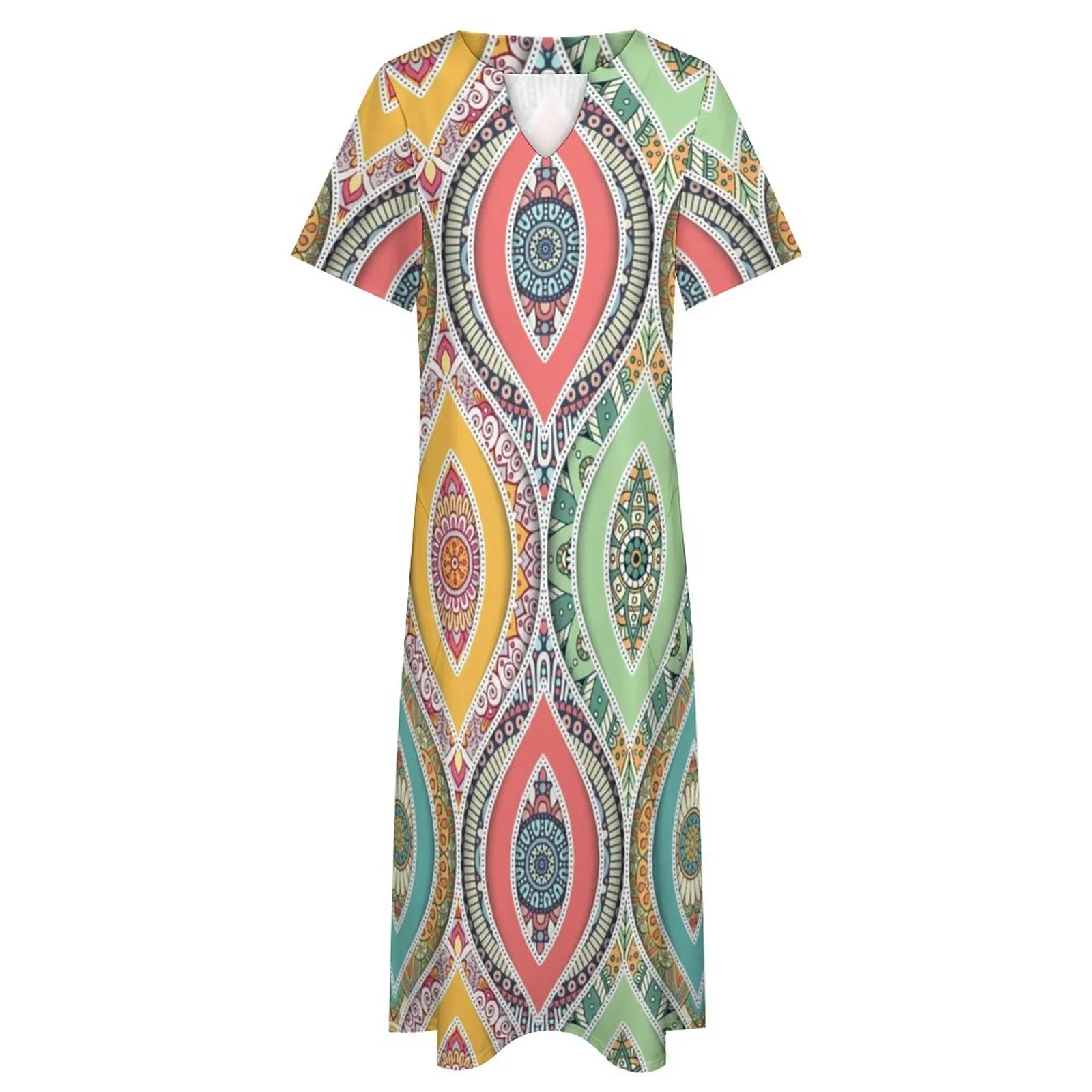 Abito indiano bohémien Retro Hippie Print elegante Maxi Dress Street Wear Boho Beach abiti lunghi manica corta abiti oversize