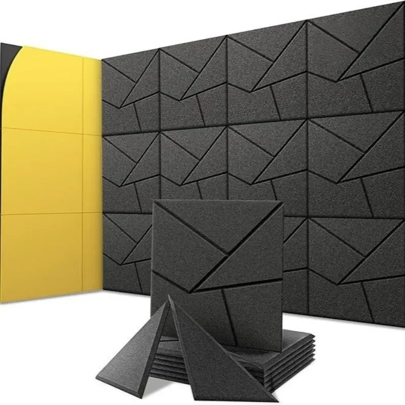 3D Grooved Acoustic Felt Panels Stickers Soundproof Wall Panels Noise Absorption Wallboard for Studio Office Home Theater Studio