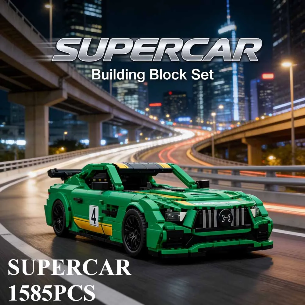 

MOC Technical Speed Supercar Hell GTR Model Building Blocks City Green Sports Car Racer Vehicle Bricks Garage Toy Adult Kid Gift