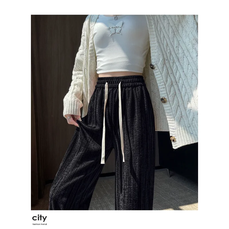 Nouveau Tie-dye diamant velours rétro paresseux drapé ample taille haute décontracté droit jambe large pantalon de sol