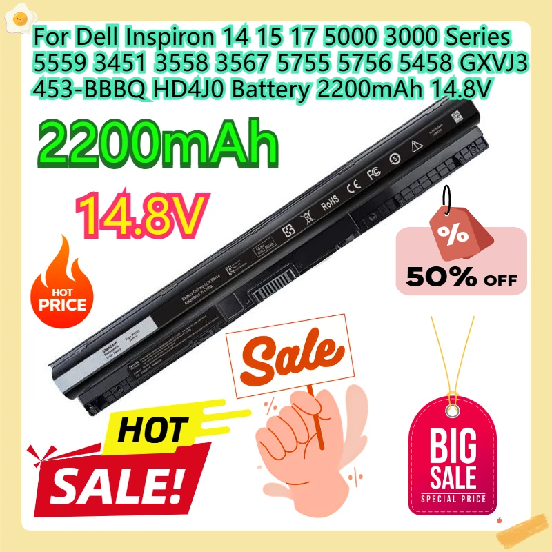 

For Dell Inspiron 14 15 17 5000 3000 Series 5559 3451 3558 3567 5755 5756 5458 GXVJ3 453-BBBQ HD4J0 Battery 2200mAh 14.8V