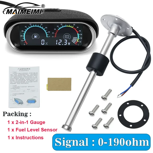Sensor de nivel de combustible de 100-550mm 0-190 Ohm medidor de tanque de agua alarma 2 en 1 nivel de aceite + voltímetro para coche camión DC 9 ~ 32V