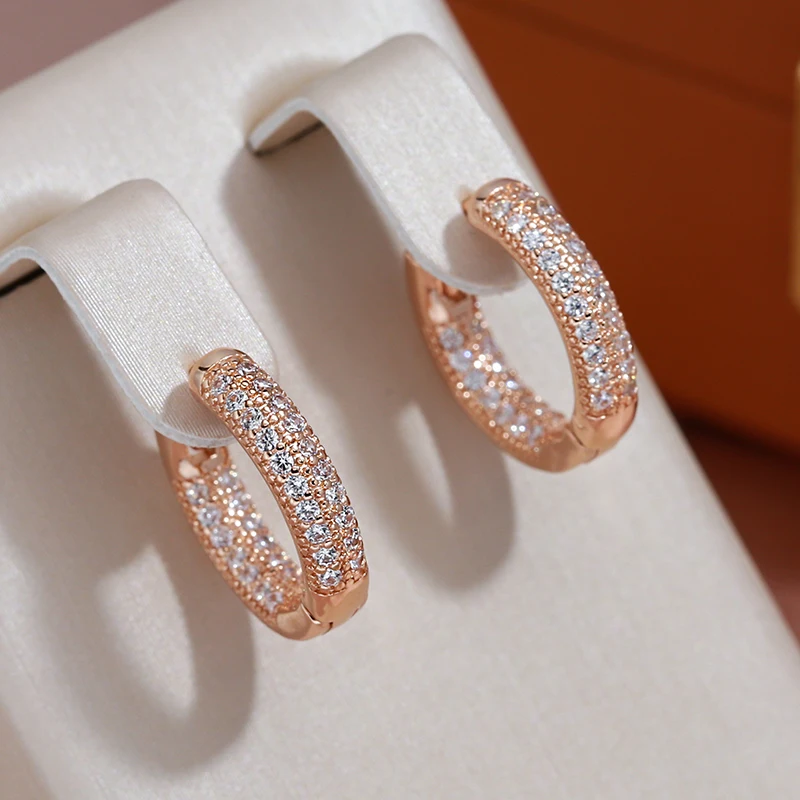 JULYDREAM Classic Double Layer Full Zircon Women Hoop Earrings 585 Gold Color Fashion Party Wedding Jewelry Girls Accessories