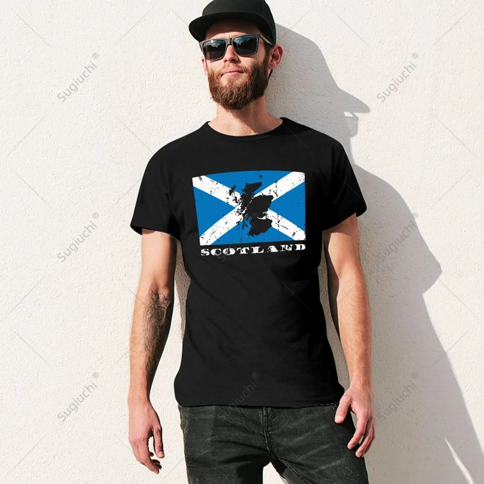 Unisex Men Vintage Scotland UK Scottish Flag Map Tshirt Tees T Shirts Women Boys 100% Cotton T-Shirt