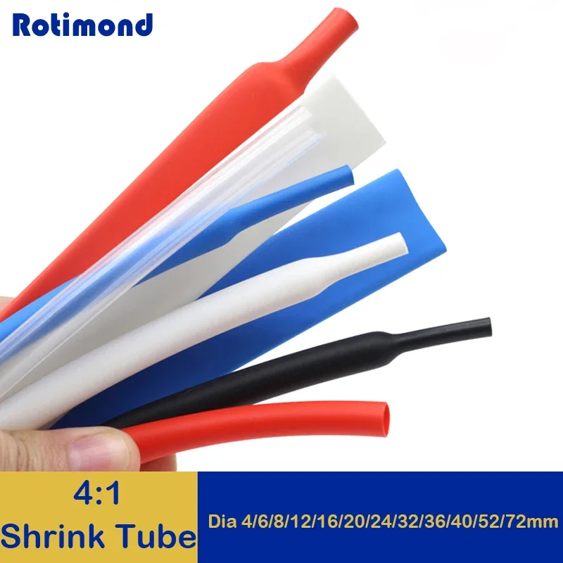 

4:1 Heat Shrink Tube 1/5/10/25/50M Diameter 4 6 8 12 16 20 24 40 52 72mm Adhesive Lined Sleeve Wrap with Glue Dual Wall Tubing