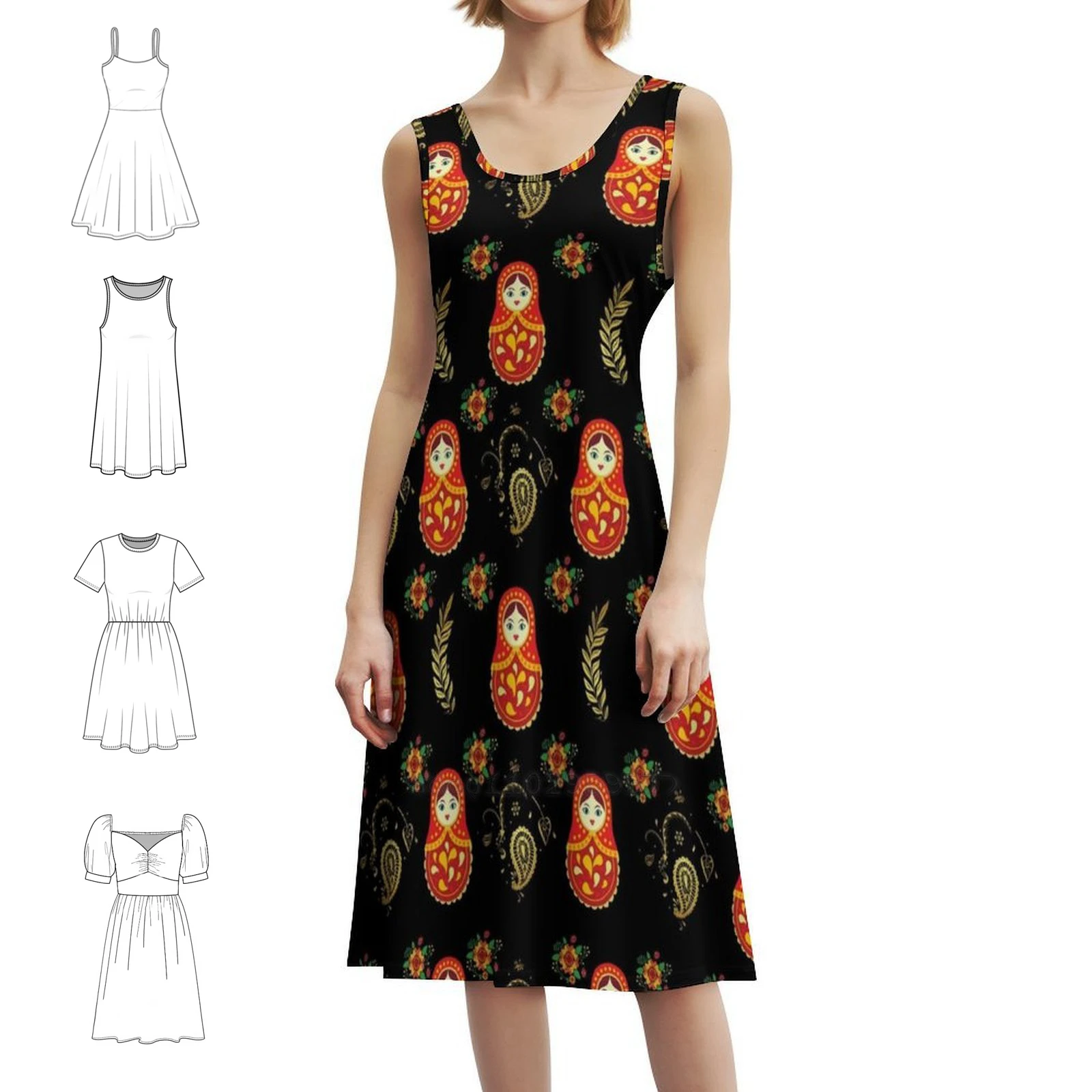 ماتريوشكا دمية روسية نمط الكورية نمط فستان كاجوال للنساء بسيط يوميا مكتب سيدة فساتين ماتريوشكا دمية روسية #1