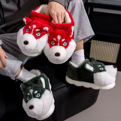 Plus Size 50 Indoor Fluffy Slippers For Women Men Winter Warm Shoes Cute Cartoon Dog Light Weight Couples Home Floor Slipper - Image 6