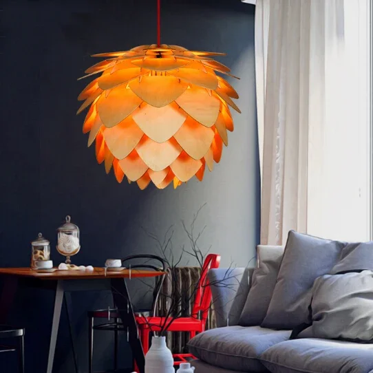 

Northern Europe Modern Chiba Pineal hanging lamp Wooden Echinacea pendant lights wood chips Pine cone design pendant lighting