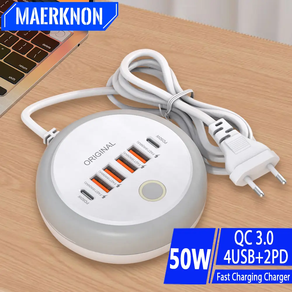 멀티 포트 PD 타입 C 고속 충전기 50W USB 충전기 USB 허브 삼성 아이폰 샤오미용 EU/US/UK 플러그 폰 충전기