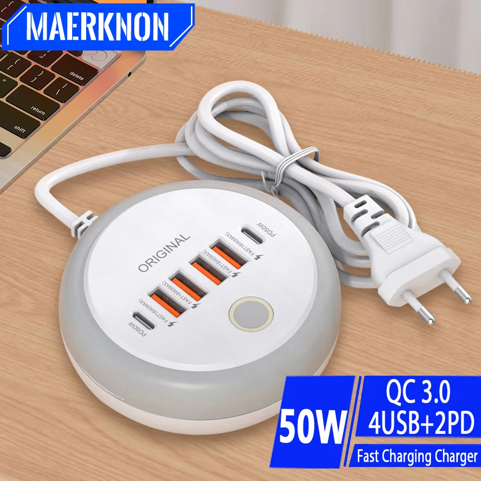 멀티 포트 PD 타입 C 고속 충전기 50W USB 충전기 USB 허브 삼성 아이폰 샤오미용 EU/US/UK 플러그 폰 충전기