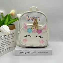 Mochila de unicornio Rosa personalizada para niñas, mochila de hilo colorido bordado, mochila personalizada para jardín de infantes