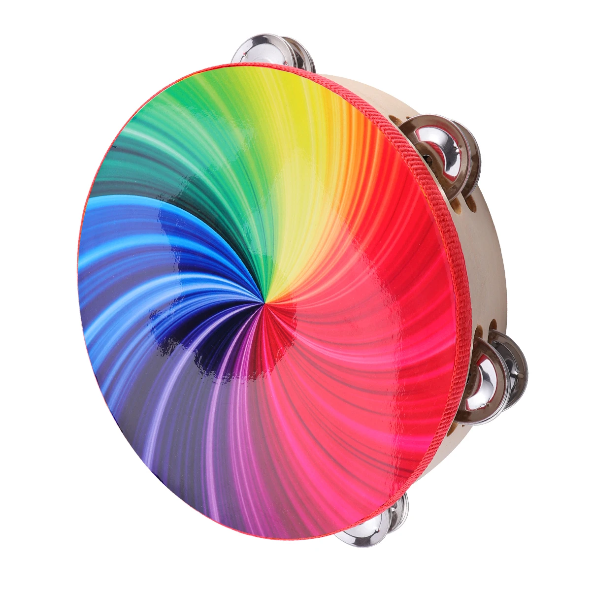 

8 Inch High Quality Wooden Tambourine Double Row Laser Drum Hand Percussion Toy Small Size Light Weight Easy to Play