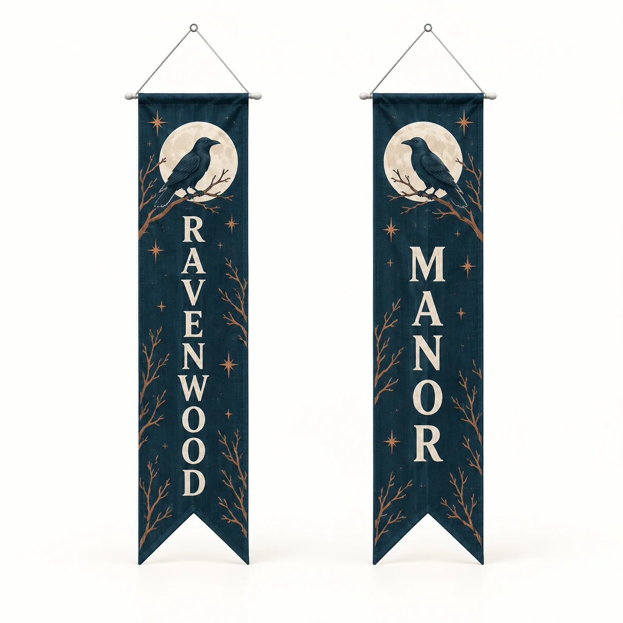 Custom 2PC Triangle Door Banner Set Personalized Hanging Flag with Name Photo Text, Polyester Porch Decor for Halloween Entrance