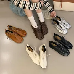 Bailamos 2021 Women Flats Lace Up Ladies Square Toe Flat Heel Sandals Spring Loafers Shoes  Casual Oxford Shoes Female Flats Sli