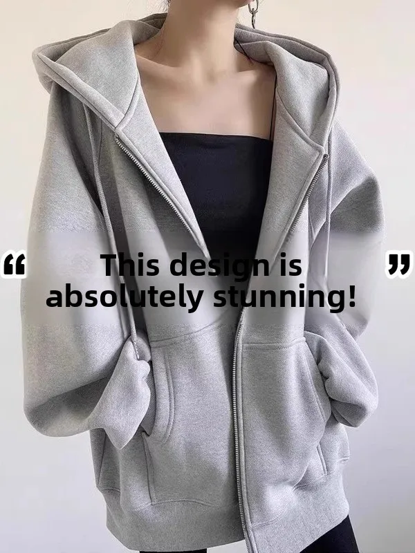 

plus Size 300 Pou Hoodie ex Autumn Winter Casual Color Open Cardigan Simple Outerwear American Sle Cotton Swea...