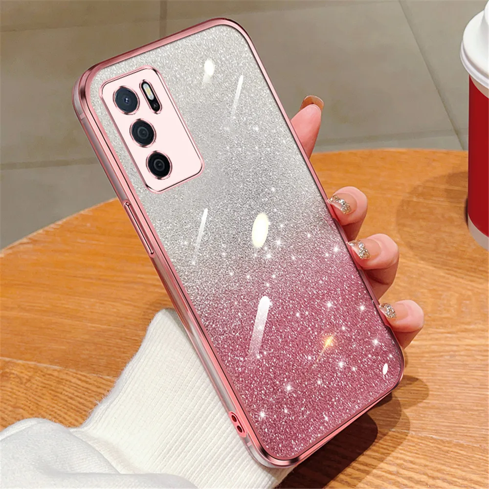 Gradient Glitter Plating Clear Phone Case For OPPO A16 A16S A17 A54S A53S 4G A91 A5 A8 A9 A31 A33 A53 2020 Soft Silicone Cover